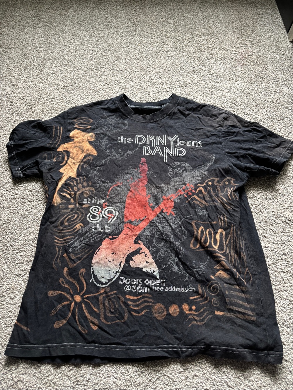 DKNY Band Graphic Tee - Black with Red & Orange Print